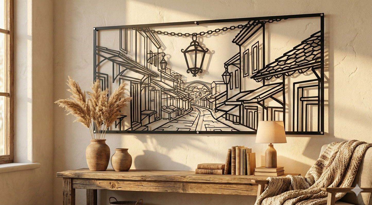 Metalna zidna dekoracija - Mostar (Stari fenjer i uličice)