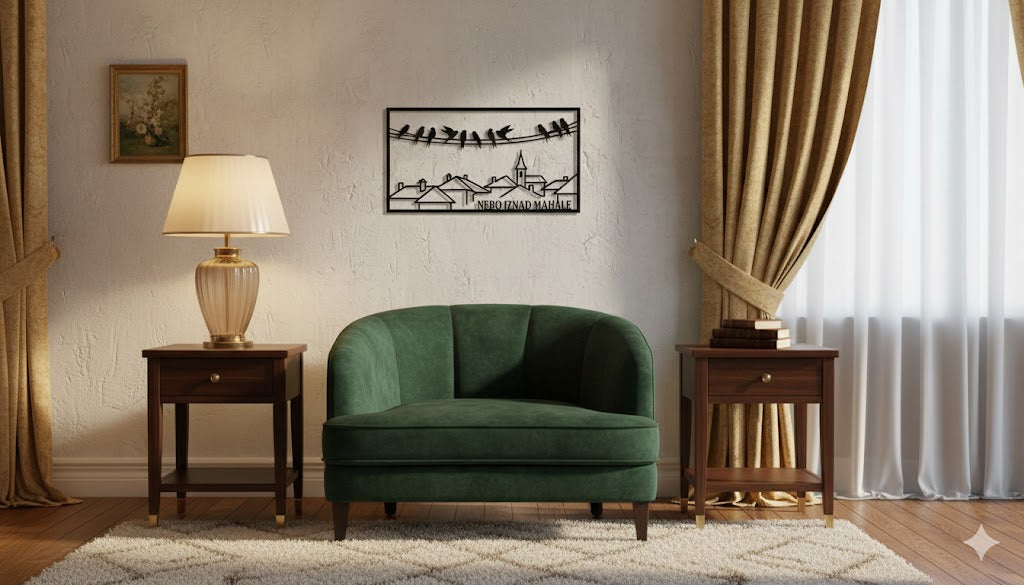 Metalna zidna dekoracija - Nebo iznad mahale (Ptice i krovovi)