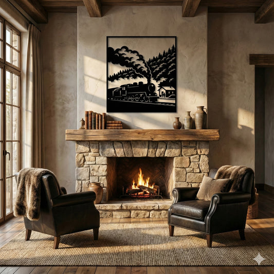 Metalna zidna dekoracija - Banovići (Lokomotiva Ćiro i planinski krajolik)