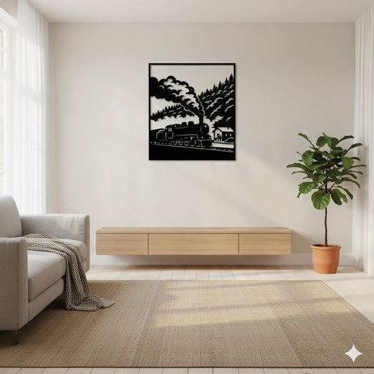 Metalna zidna dekoracija - Banovići (Lokomotiva Ćiro i planinski krajolik)