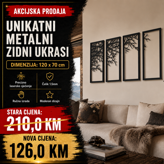 Unikatni metalni zidni ukras - Drvo 4 dijela