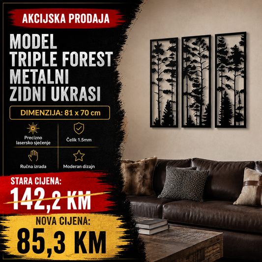 Unikatni metalni zidni ukras - Triple Forest
