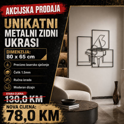 Unikatni metalni zidni ukras - Triple Piano