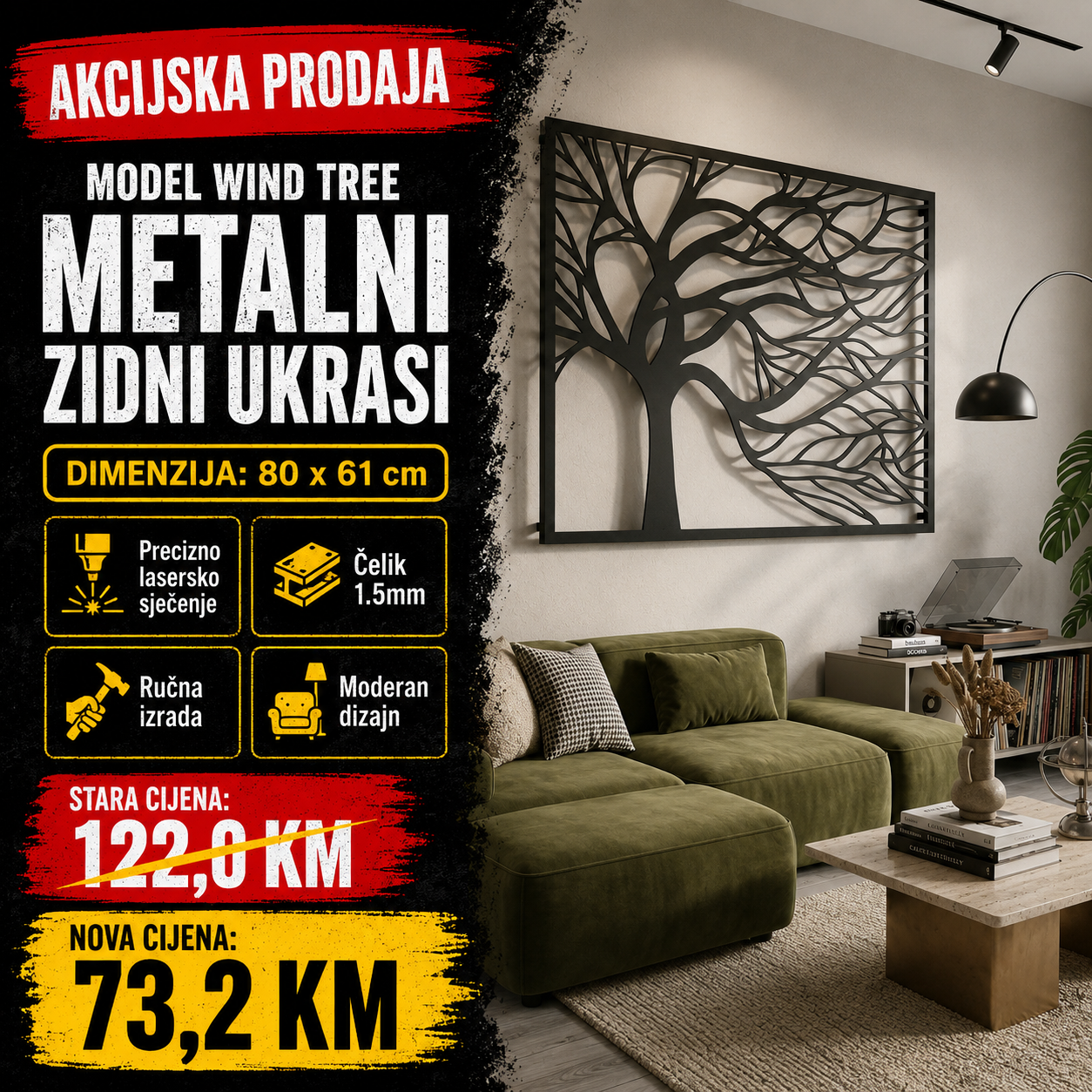 Unikatni metalni zidni ukras  - Wind Tree
