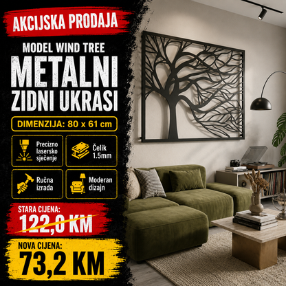 Unikatni metalni zidni ukras  - Wind Tree