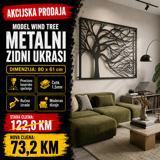 Unikatni metalni zidni ukras  - Wind Tree