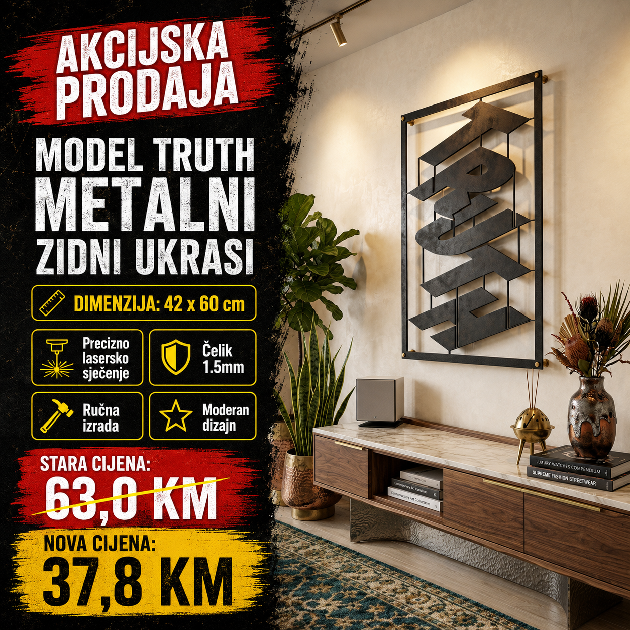 Unikatni metalni zidni ukras  - Truth