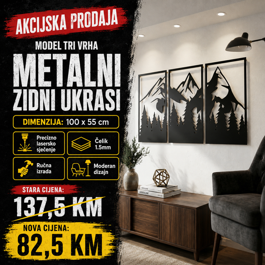 Unikatni metalni zidni ukras  - Tri Vrha