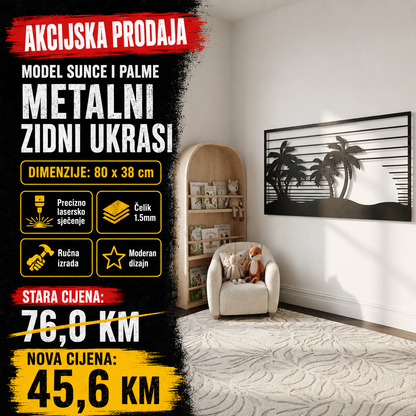 Unikatni metalni zidni ukras  - Sunce i Palme