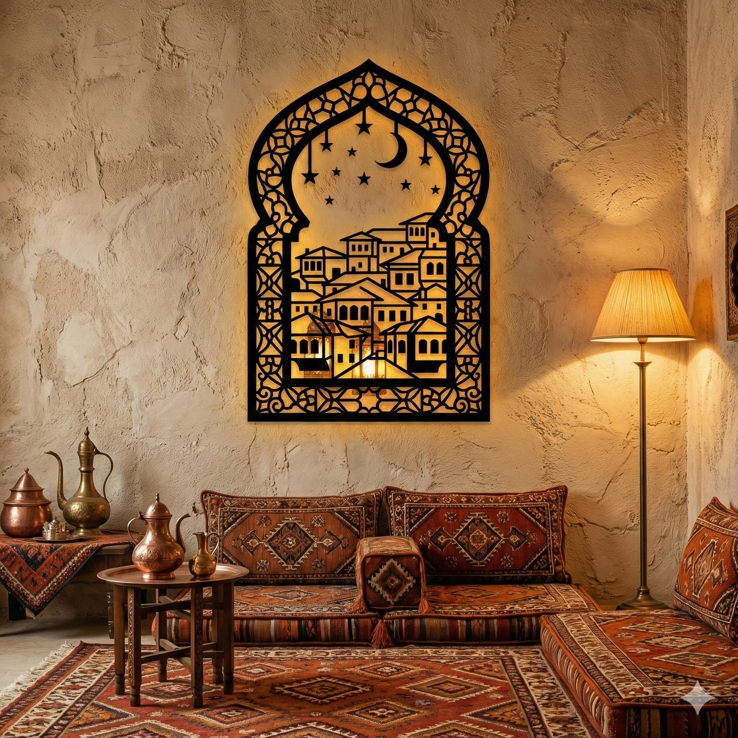 Metalna zidna dekoracija - Noć nad mahalom (Orijentalni prozor)