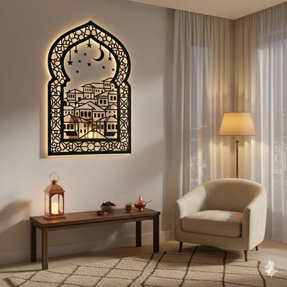 Metalna zidna dekoracija - Noć nad mahalom (Orijentalni prozor)