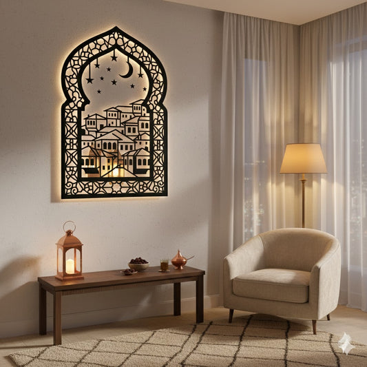 Metalna zidna dekoracija - Noć nad mahalom (Orijentalni prozor)