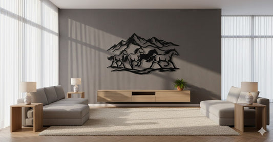 Metalna zidna dekoracija - Divlji konji (Planinski galop)