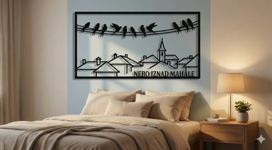 Metalna zidna dekoracija - Nebo iznad mahale (Ptice i krovovi)