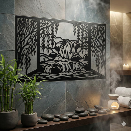 Metalna zidna dekoracija - Pogled na vodopad (Prirodna oaza)