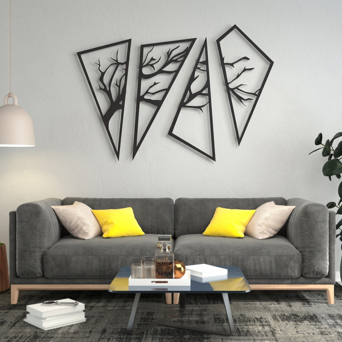 Metalna zidna dekoracija Asimetric Tree 110x65 cm