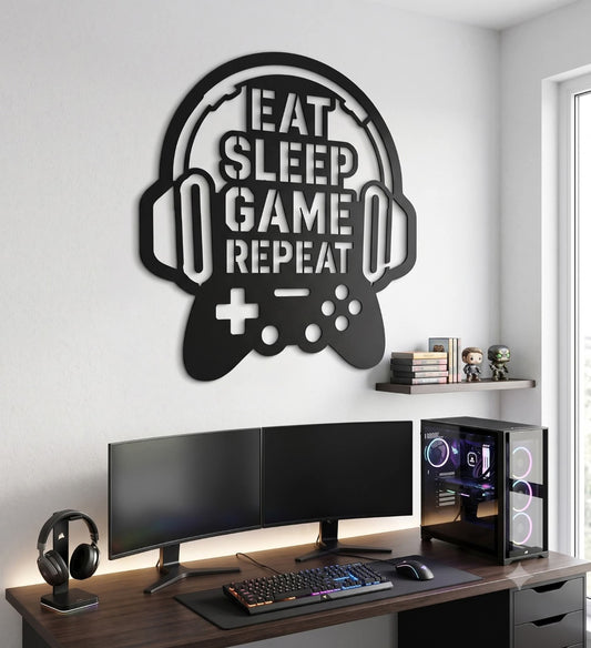 EAT SLEEP GAME REPEAT – metalna dekoracija