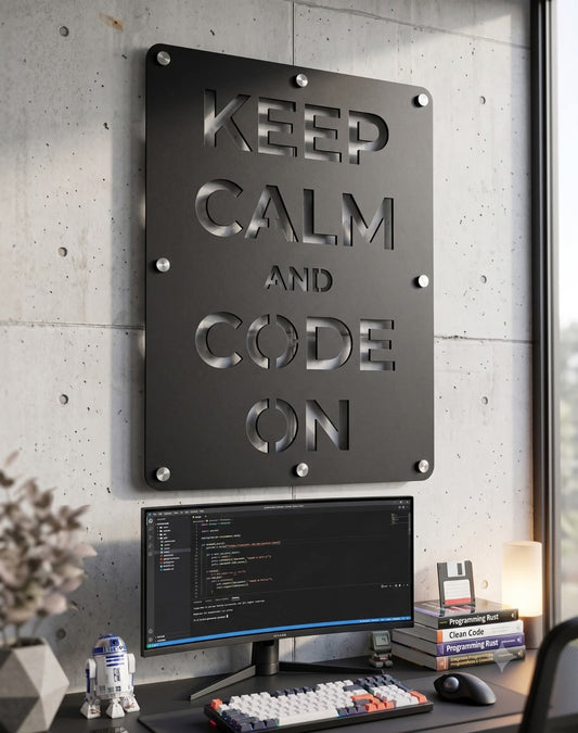 KEEP CALM AND CODE ON – metalna dekoracija