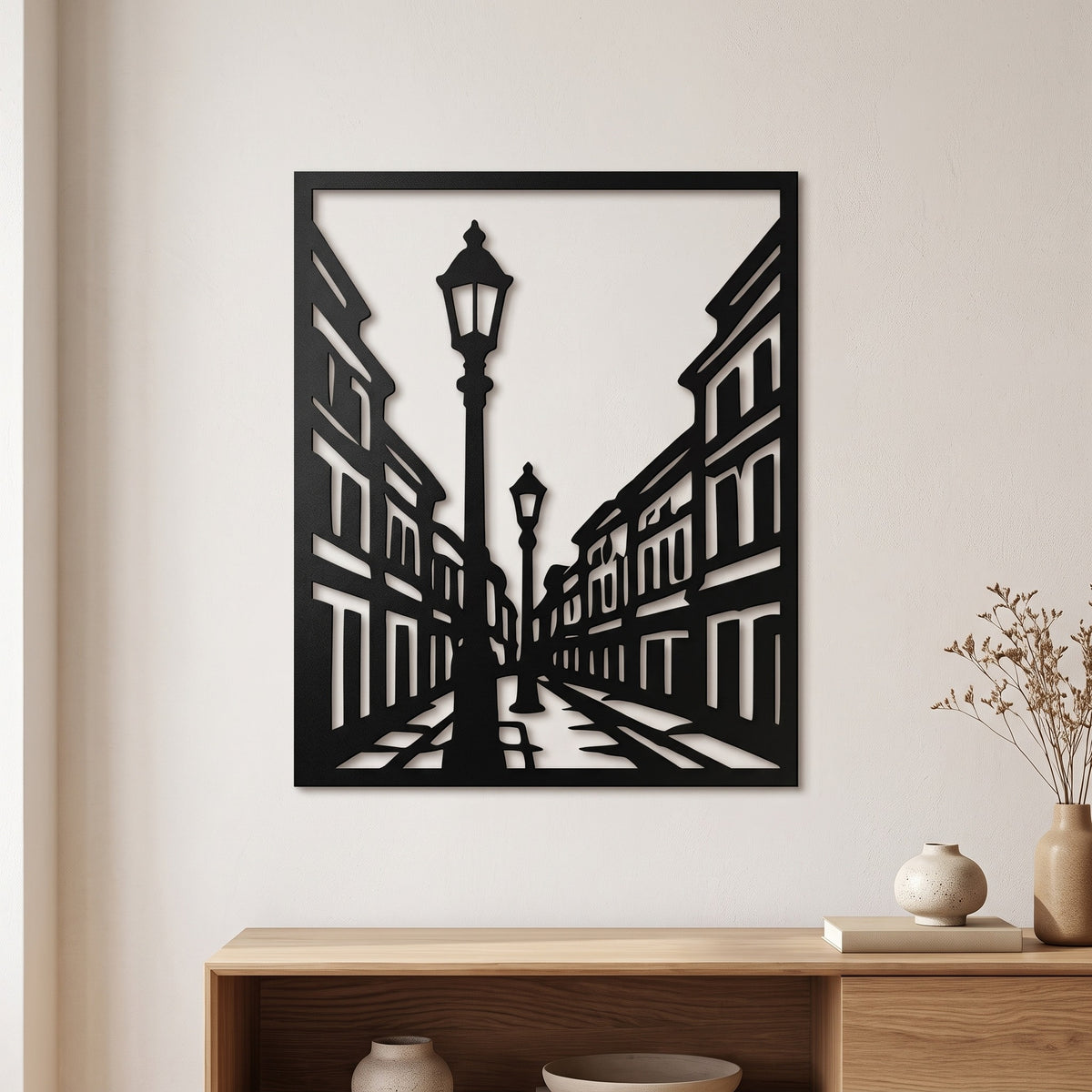 Stara gradska ulica metalna zidna slika 40x40 cm